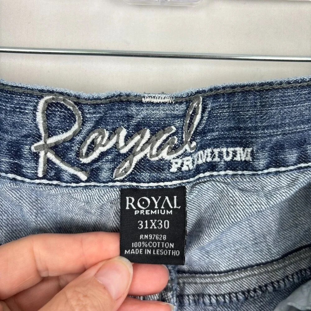 Royal Premium Jeans Men's 31x30‎ Straight Leg Distressed Embroidered Pockets